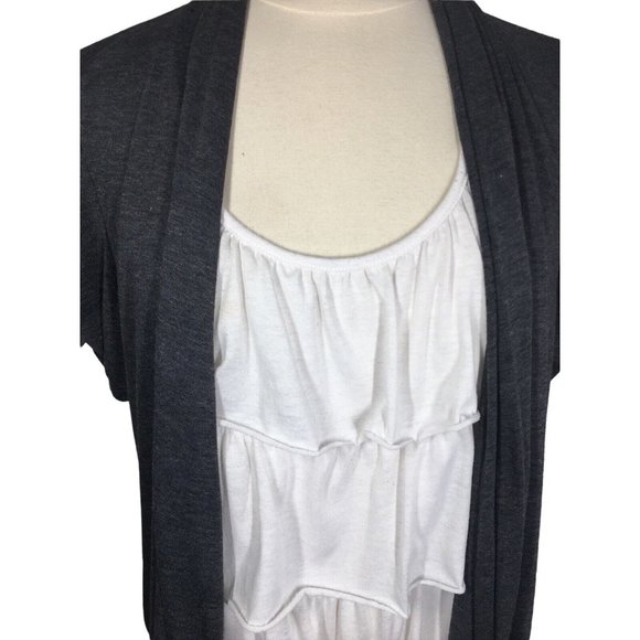 Per Seption Women Top 1X Gray Cardigan Over Attached Ruffle Tank Short Sleeve - Picture 2 of 8